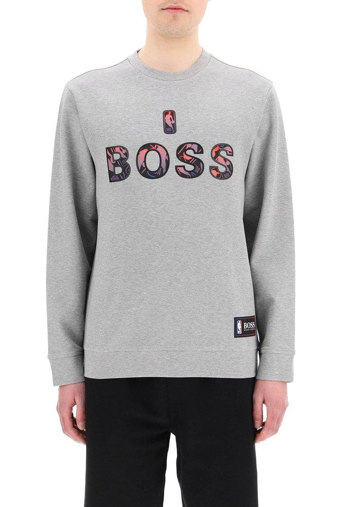 Buy BOSS NBA Heathered Crew-Neck T-shirt with Brand Print, Grey Color Men