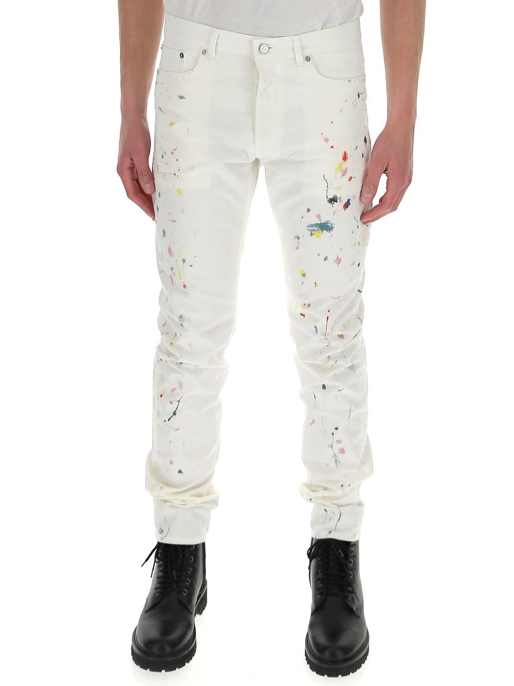 Dior Paint Splatter Slim-fit Jeans in White for Men | Lyst