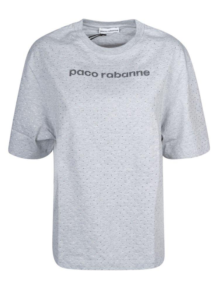 Paco Rabanne Rhinestones Embellished Logo T-shirt in Gray | Lyst