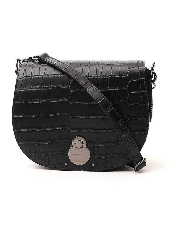 Longchamp Embossed Front Flap Crossbody Bag in Black | Lyst