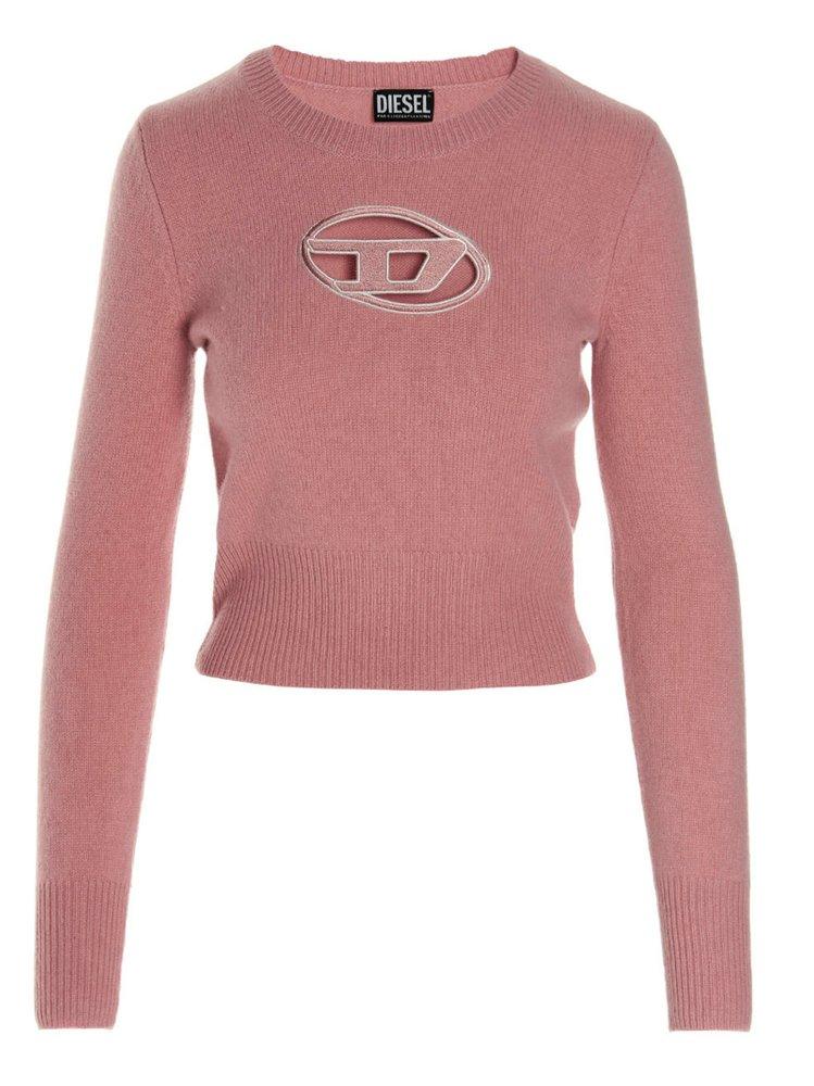 DIESEL Logo Embroidered Ribbed Cropped Sweater in Pink Lyst