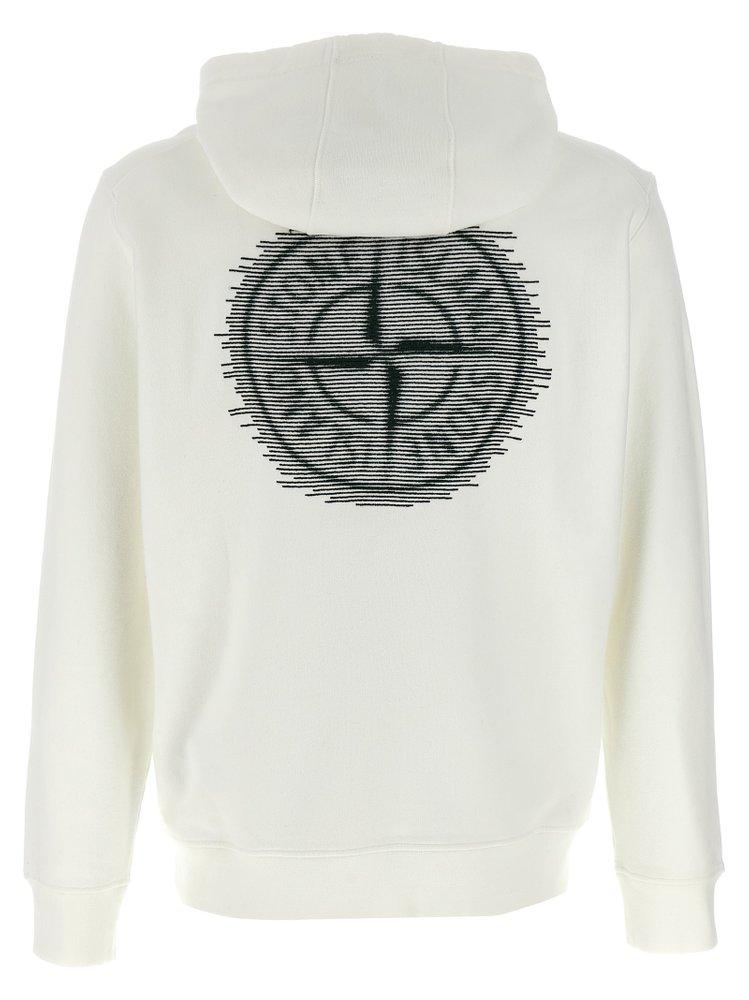 Stone Island Logo Printed Drawstring Hoodie in White for Men Lyst