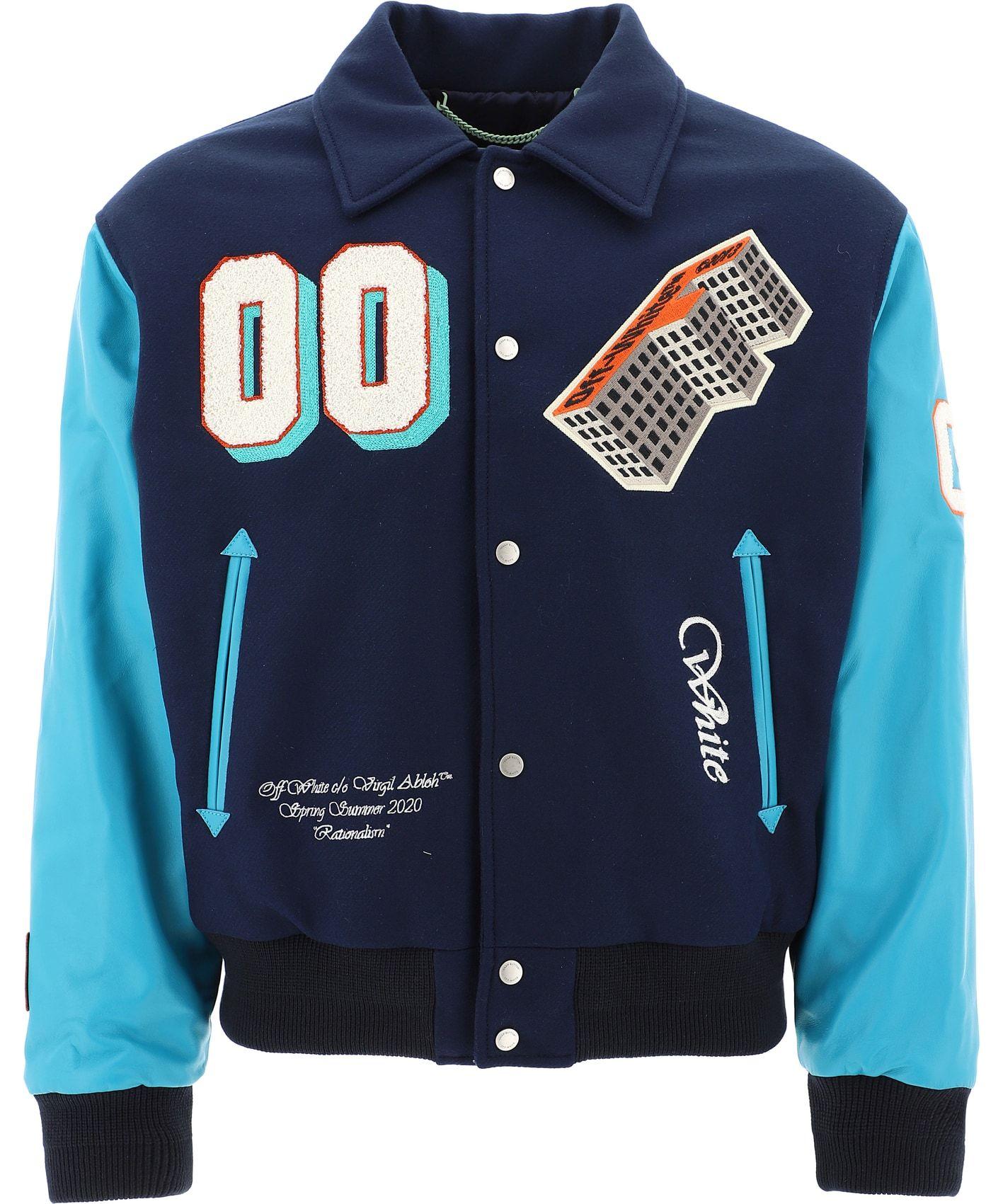 Off-White c/o Virgil Abloh Leather-sleeved Varsity Jacket in Blue for ...