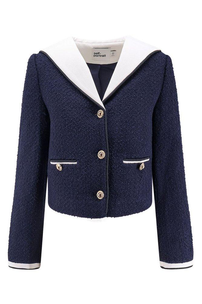 Self-Portrait Boucle Contrast Collar Jacket in Blue | Lyst