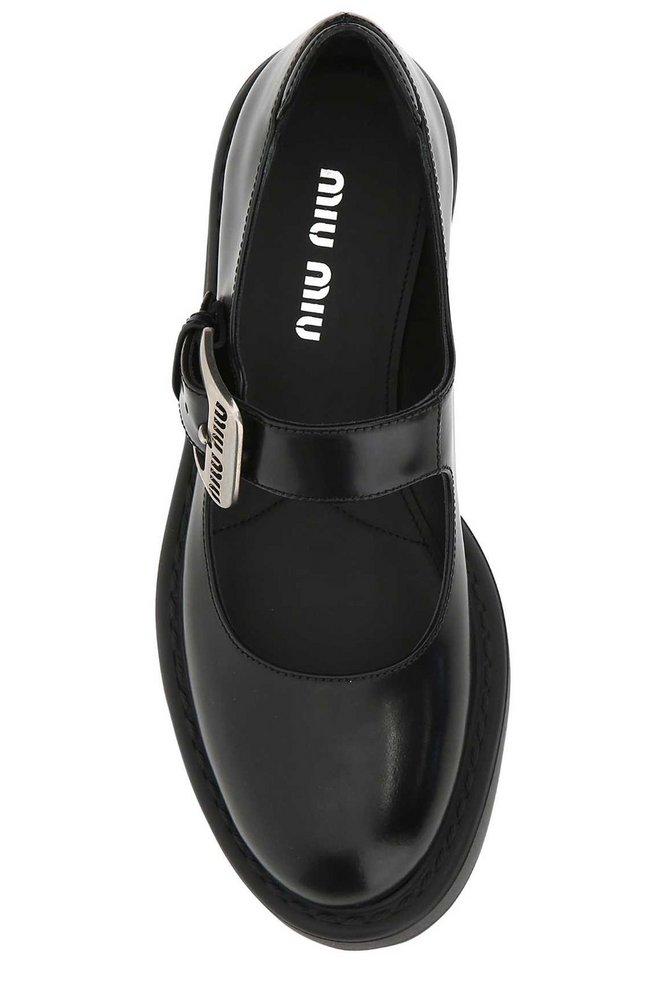Miu Miu Leather Chunky Buckle-fastening Loafers in Black Womens Shoes Flats and flat shoes Loafers and moccasins 