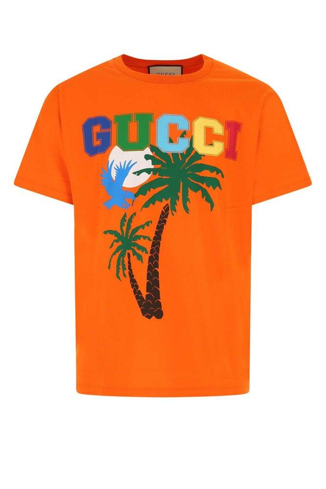 Gucci Logo Graphic Printed Crewneck T-Shirt in Orange for