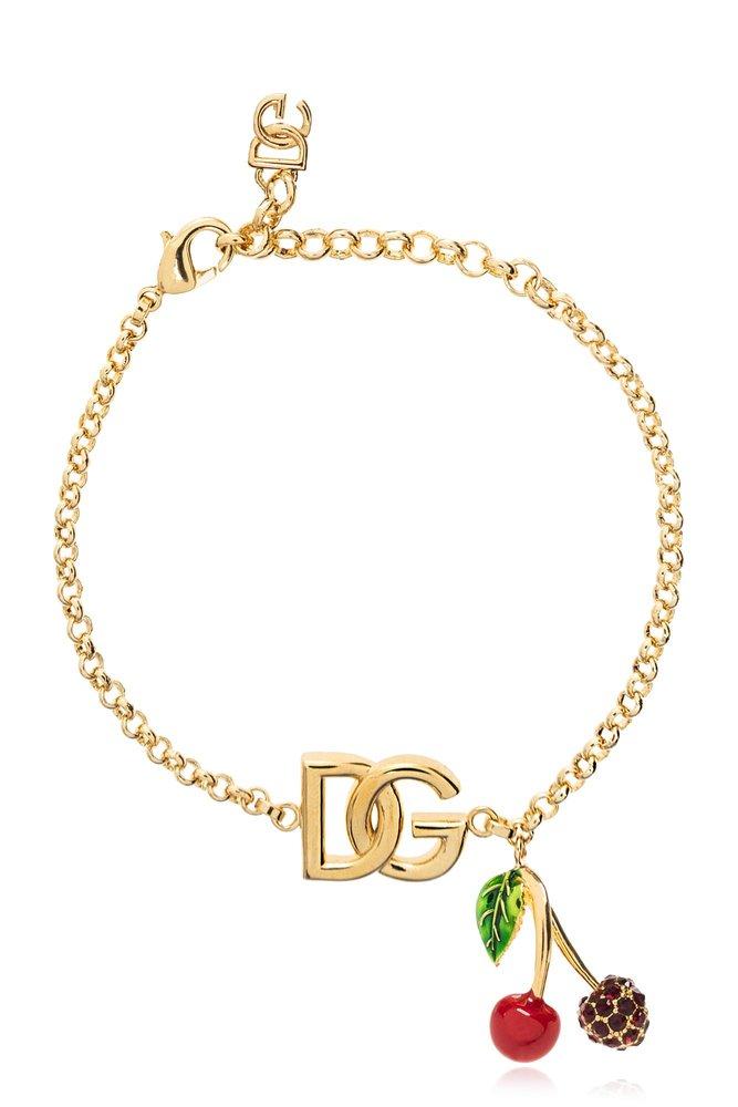 Dolce & Gabbana DG Logo Crystal Embellished Bracelet Gold