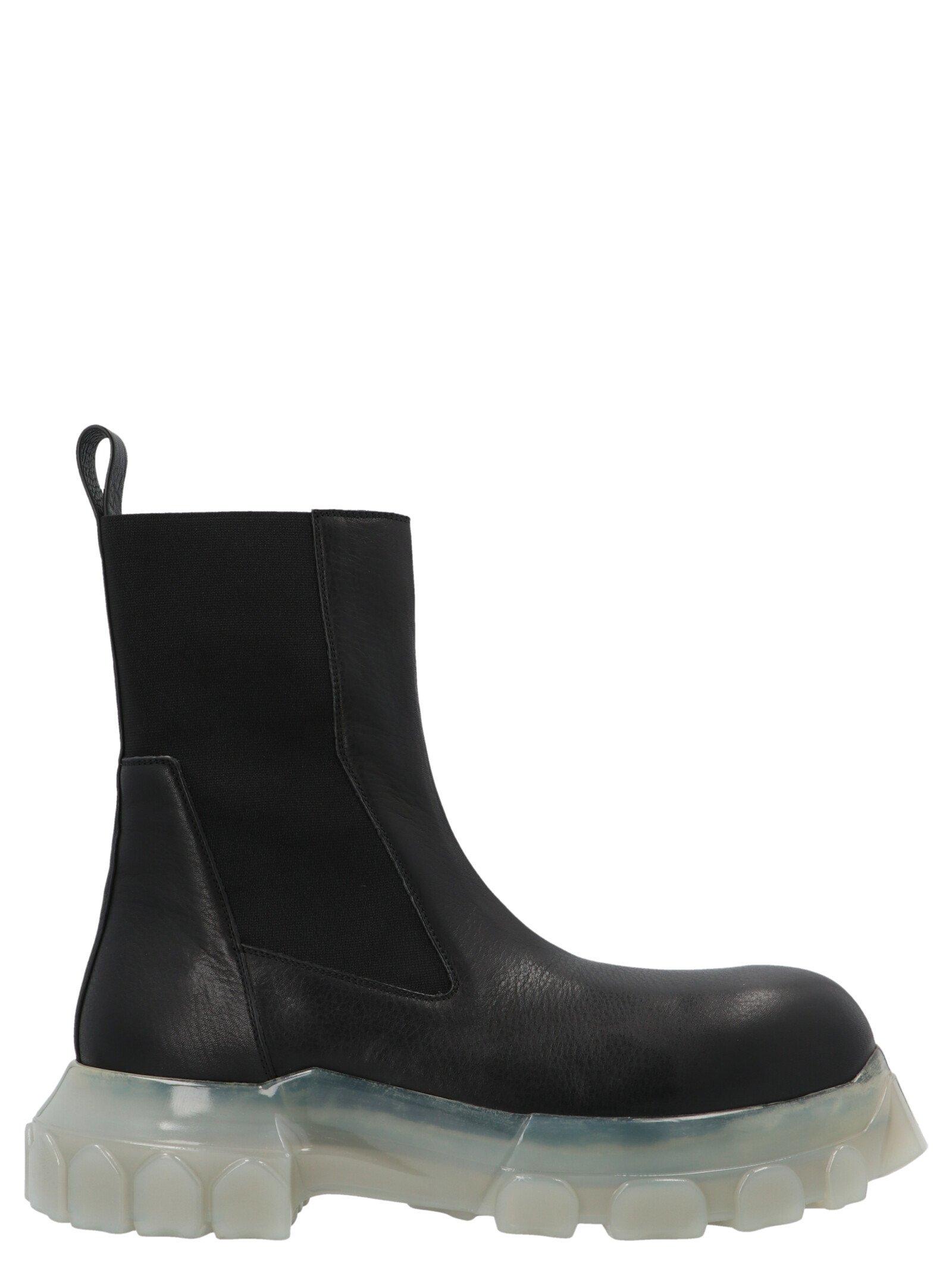Rick Owens Leather Phlegethon Beatle Bozo Tractor Boots in Black 