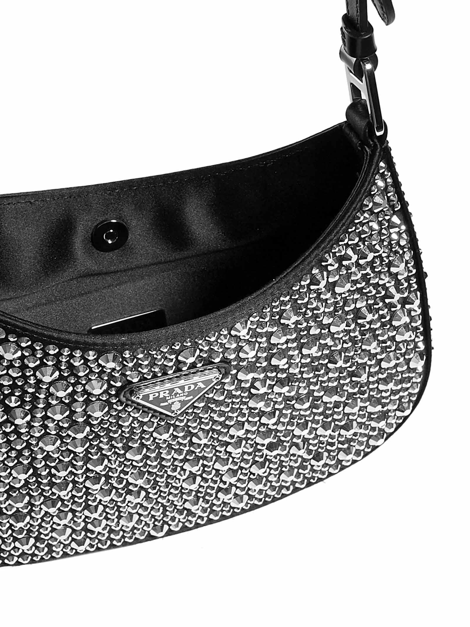 Prada Crystal Cleo Satin Bag Black/Silver Small S 8.7 LIMITED EDITION NEW!