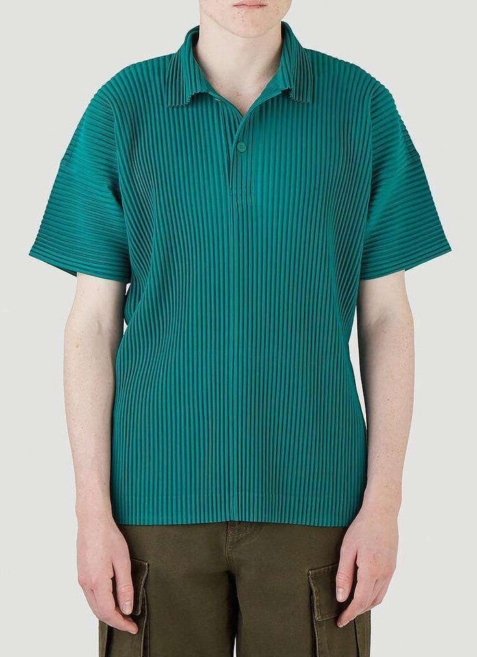 Homme Plissé Issey Miyake Pleated Polo Shirt in Green for Men | Lyst