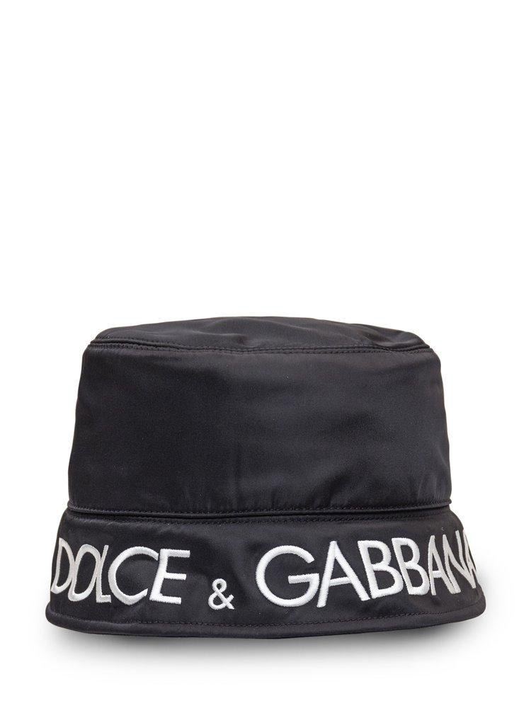 Dolce & Gabbana Logo Embroidered Narrow Brim Bucket Hat in Black for