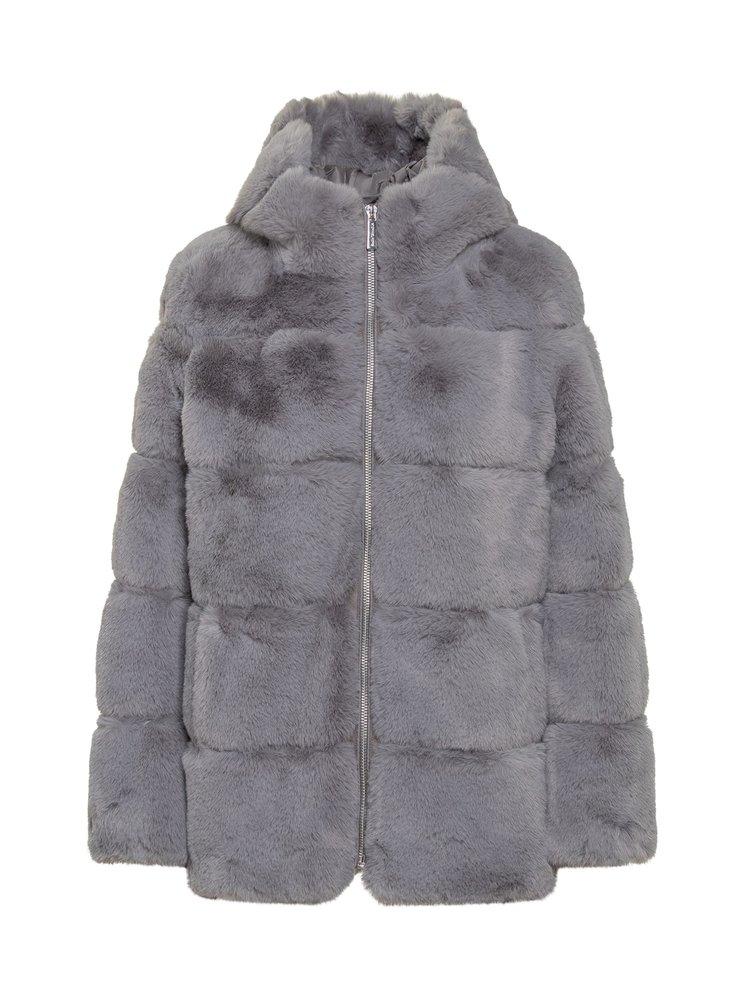 MICHAEL Michael Kors Quilted Faux Fur Hooded Coat in Gray | Lyst