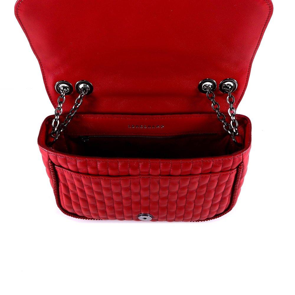 Longchamp Red Leather Shoulder Bag Handbag w/Metal Toggle