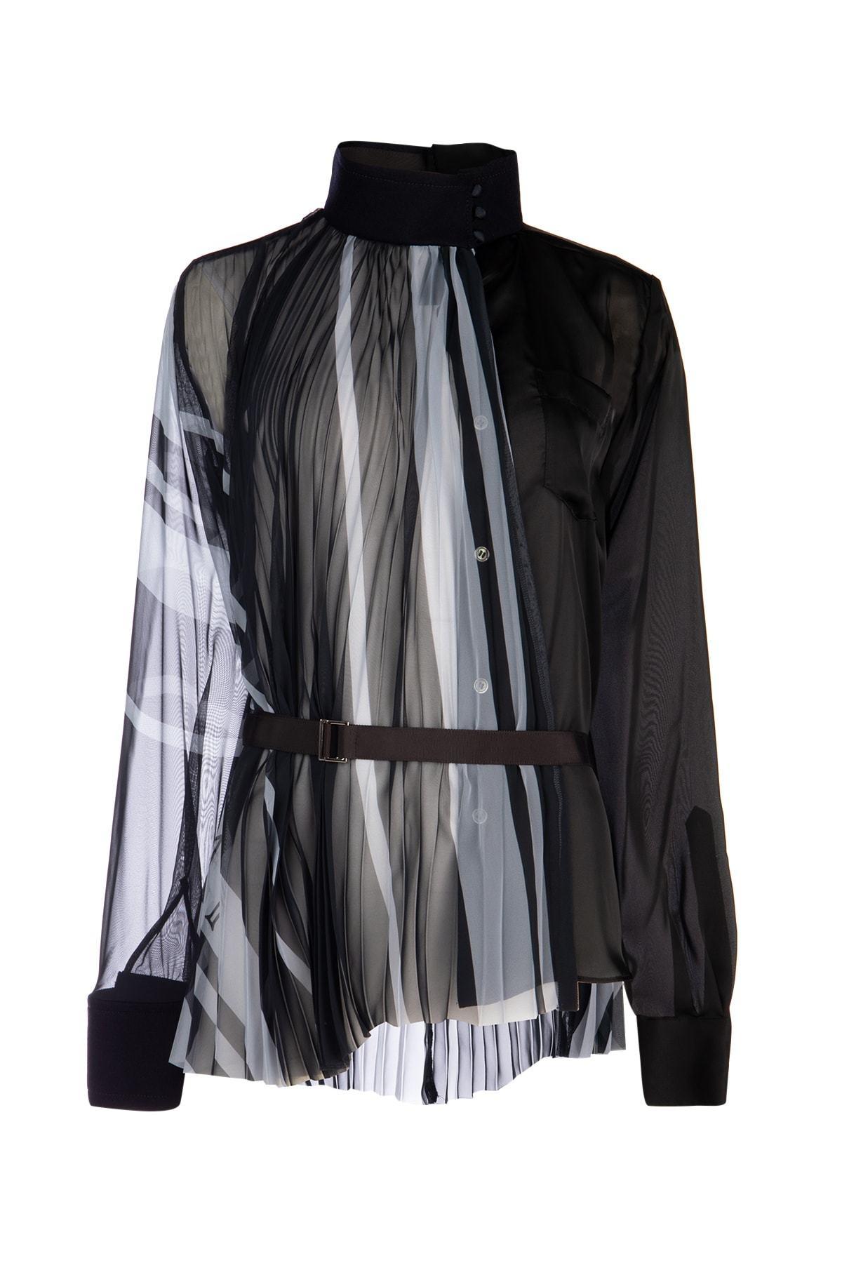 Sacai Synthetic Pleated Belted Blouse in Black - Lyst