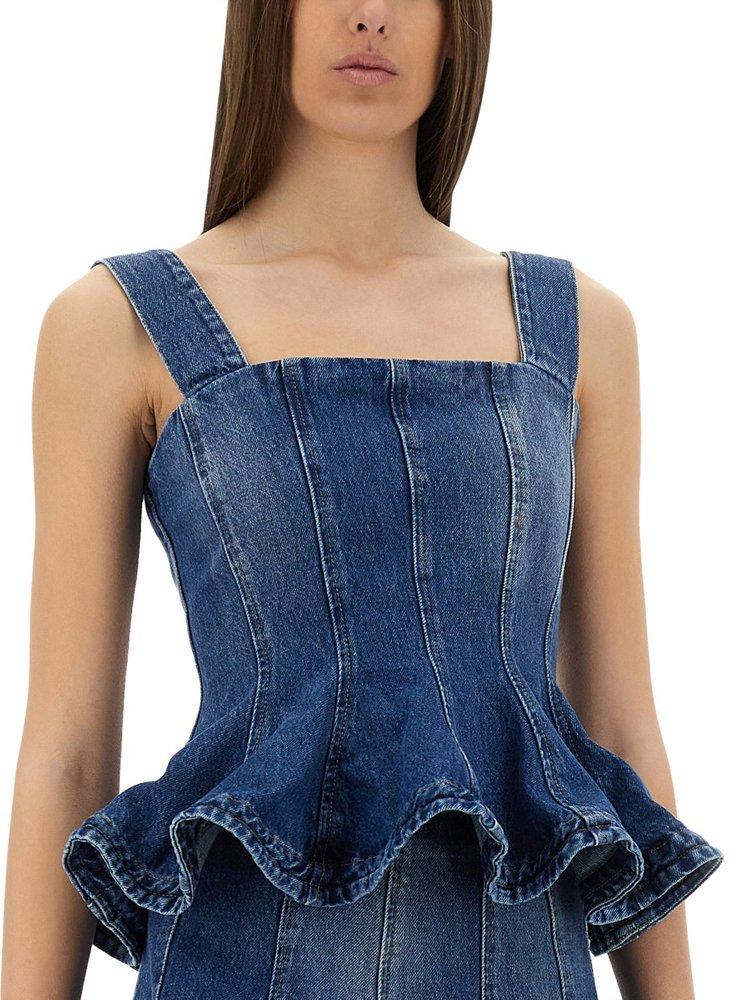 MSGM フリツハンツ 3642MDP10247312 30 MSGM Structured Denim Top With Ruffled Hem in Blue | Lyst