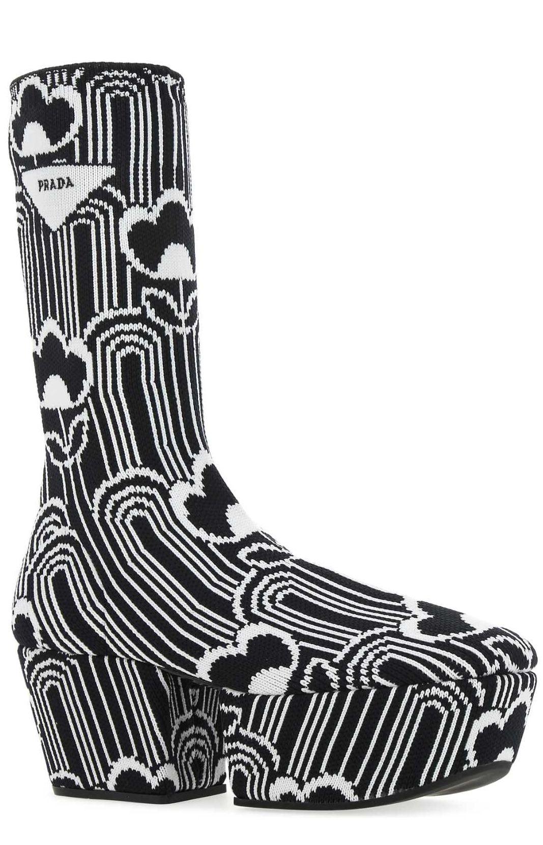 靴 PRADA JACQUARD PLATFORM ANKLE BOOTS Jacquard platform ankle boots in multicoloured - Prada