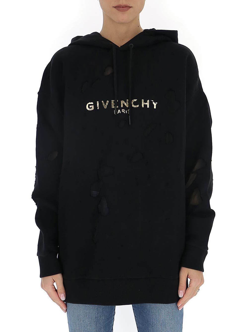 Givenchy Cotton Distressed Logo Hoodie in Black - Lyst