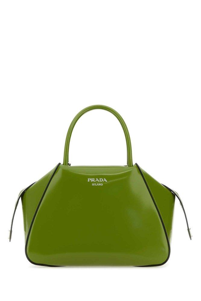Prada Logo-embossed Small Tote Bag in Green | Lyst