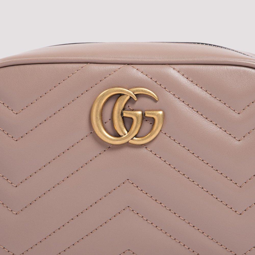 Gucci+GG+Marmont+Matelasse+Shoulder+Bag+Mini+Brown+Leather%2FSuede