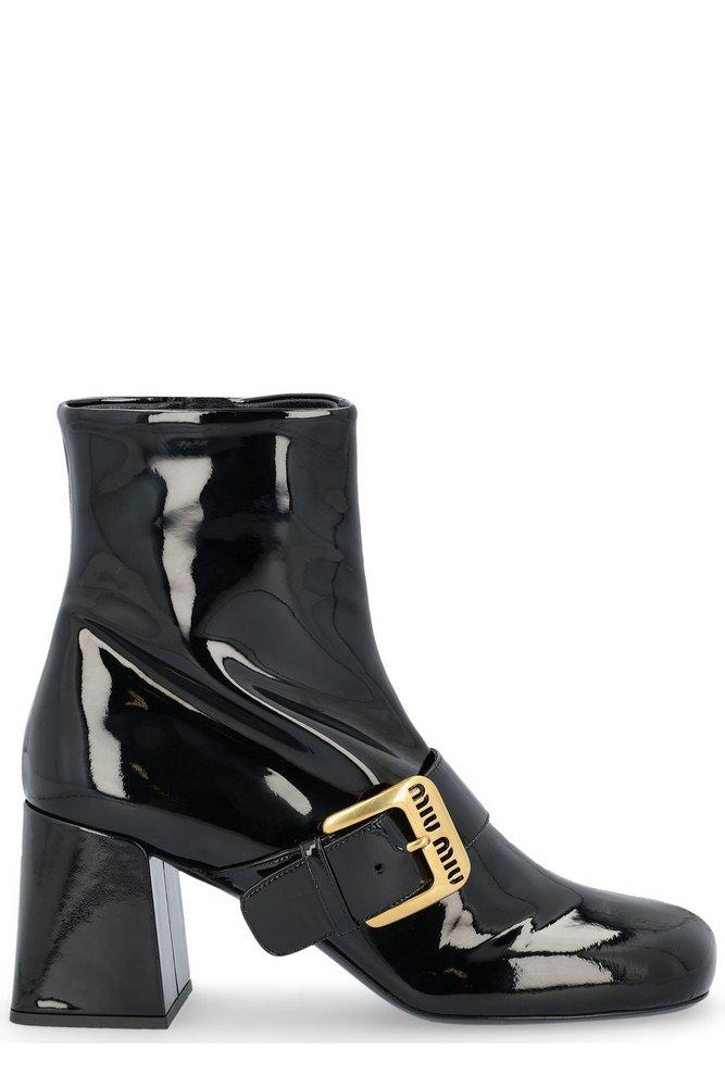 Miu Miu Buckle-detail Slip-on Ankle Boots in Black | Lyst Canada