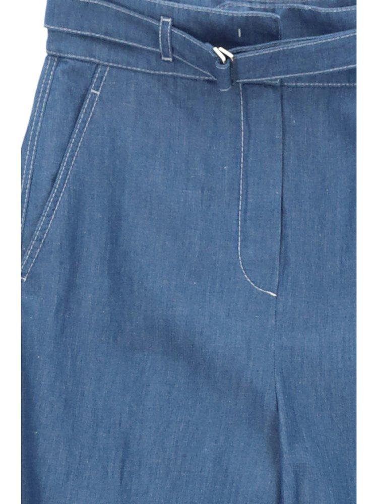 Loro Piana Denim Belted Wide Leg Jeans in Blue | Lyst