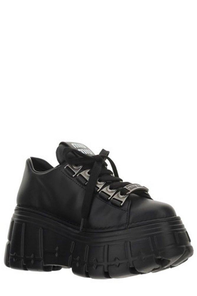 Miu Miu Chunky Sole Lace-up Sneakers in Black | Lyst