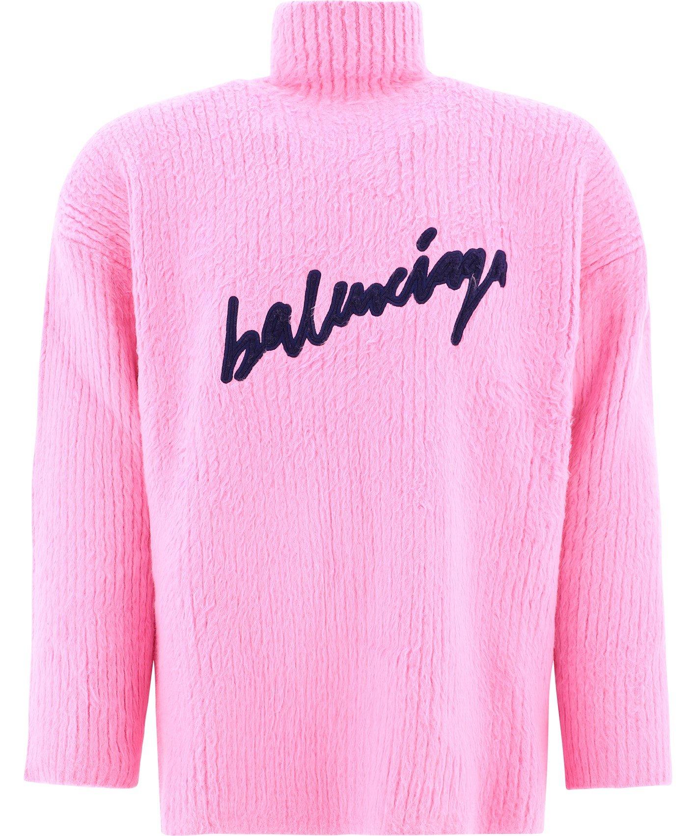 Balenciaga Synthetic Logo High Neck Sweater in Pink for ...