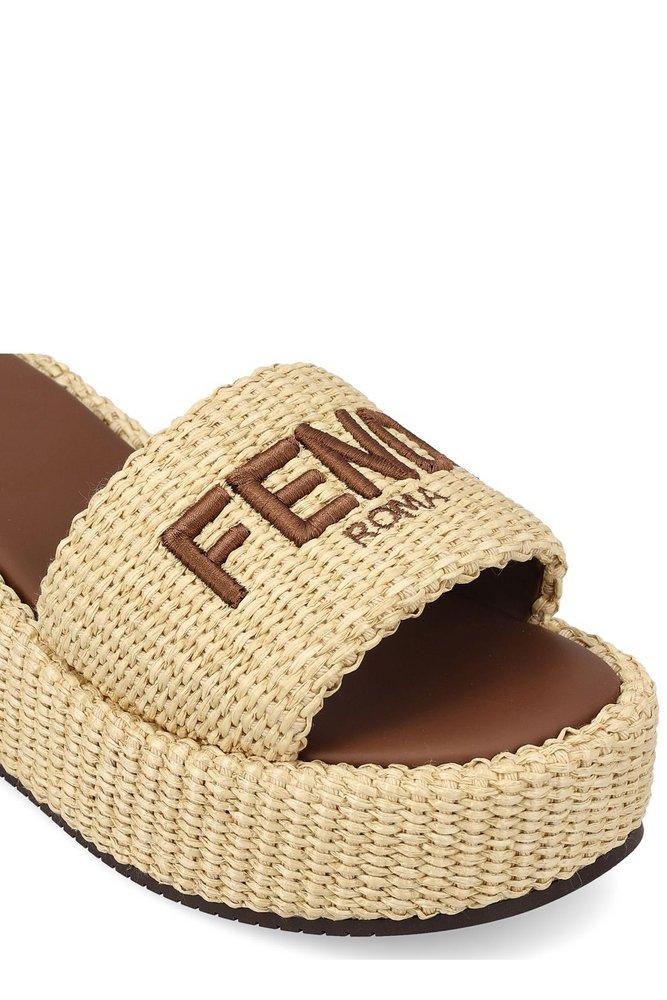 Fendi Signature Cotton Platform Slides in Natural Lyst