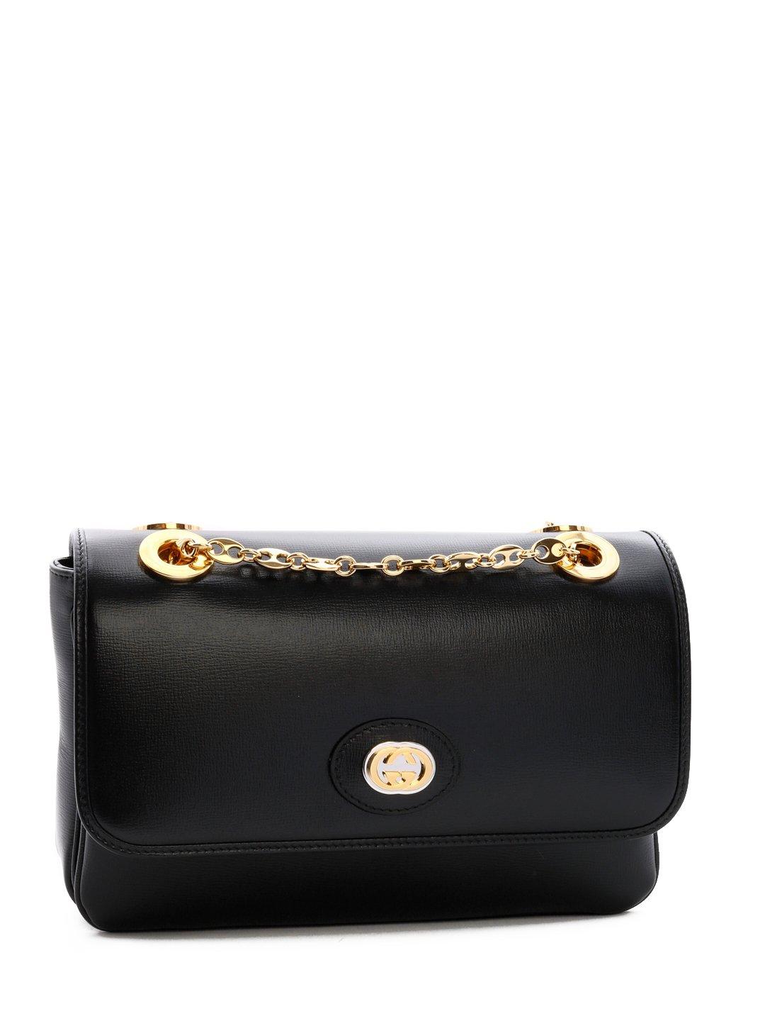 Gucci Leather Small Logo Chain Shoulder Bag in Black - Lyst