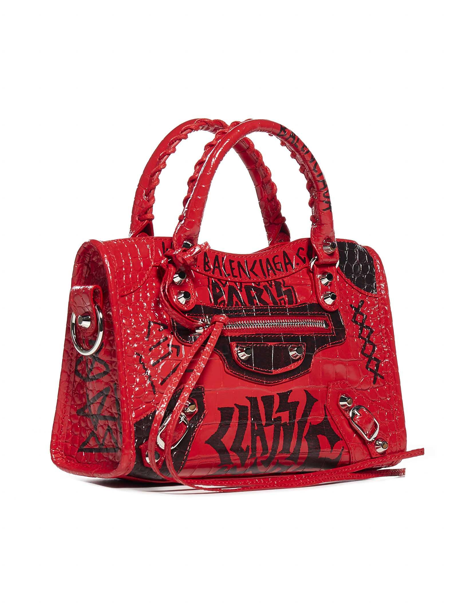 Balenciaga Mini City Graffiti Print Croco Leather Bag in Red | Lyst