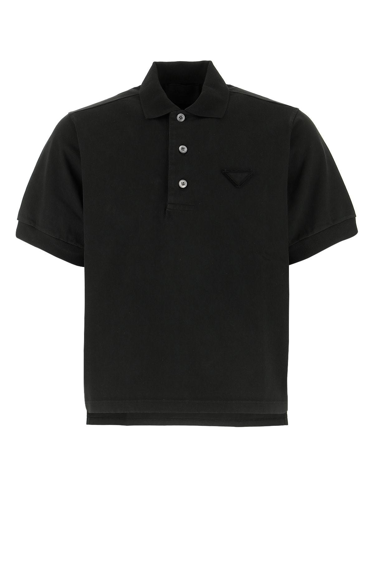 Prada Cotton Logo Patch Polo Shirt in Black for Men Lyst