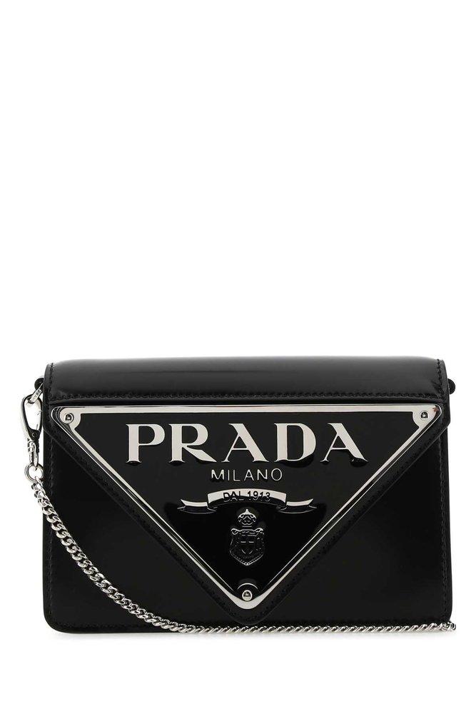 Prada Leather Triangle Logo Chain Shoulder Bag in Black Lyst