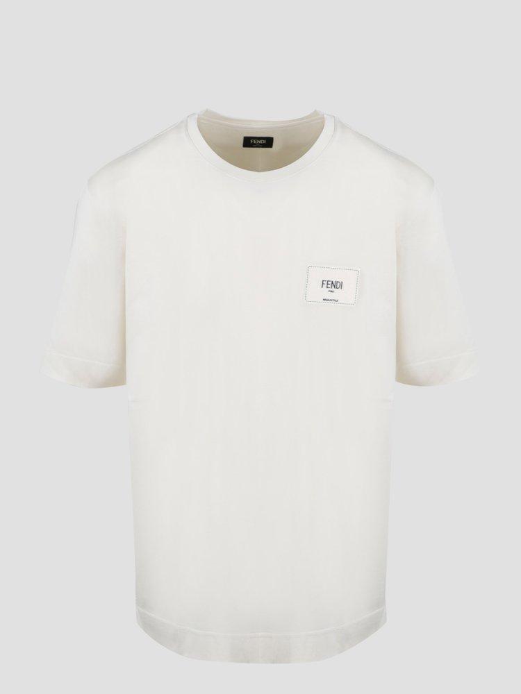 Fendi Cotton Chest Logo-patch Jumper in White for Men Mens Clothing T-shirts Long-sleeve t-shirts 