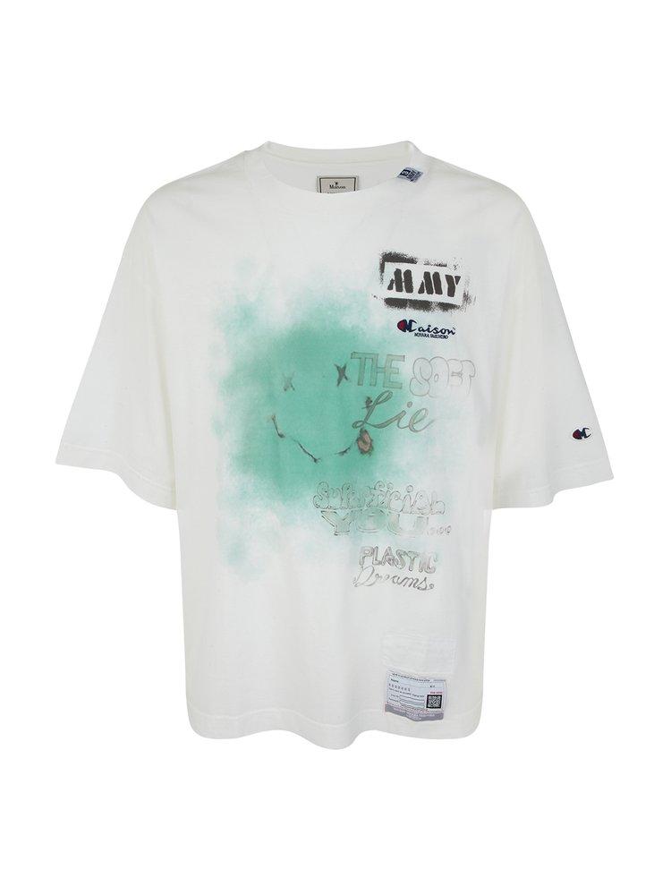 Maison Mihara Yasuhiro Text Printed Crewneck T-shirt in Blue for