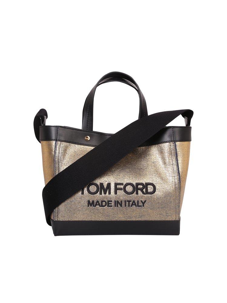 Tom Ford Canvas Mini Logo Shopping Tote Bag Black/Gold