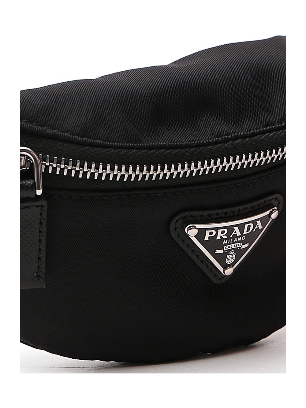 Prada Logo Plaque Mini Coin Pouch in Black