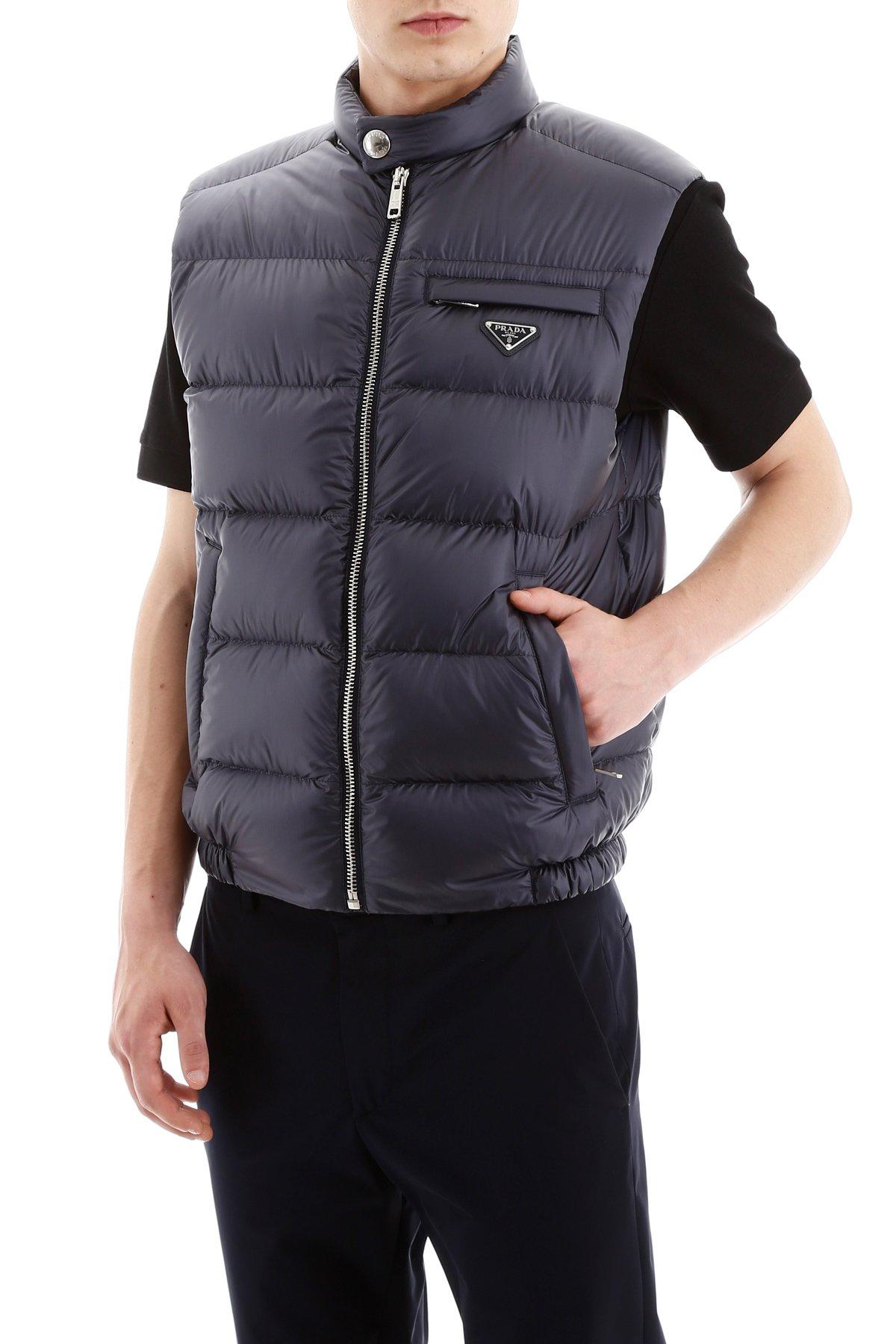 Prada Synthetic Bicolor Puffer Vest in Navy (Blue) for Men Lyst