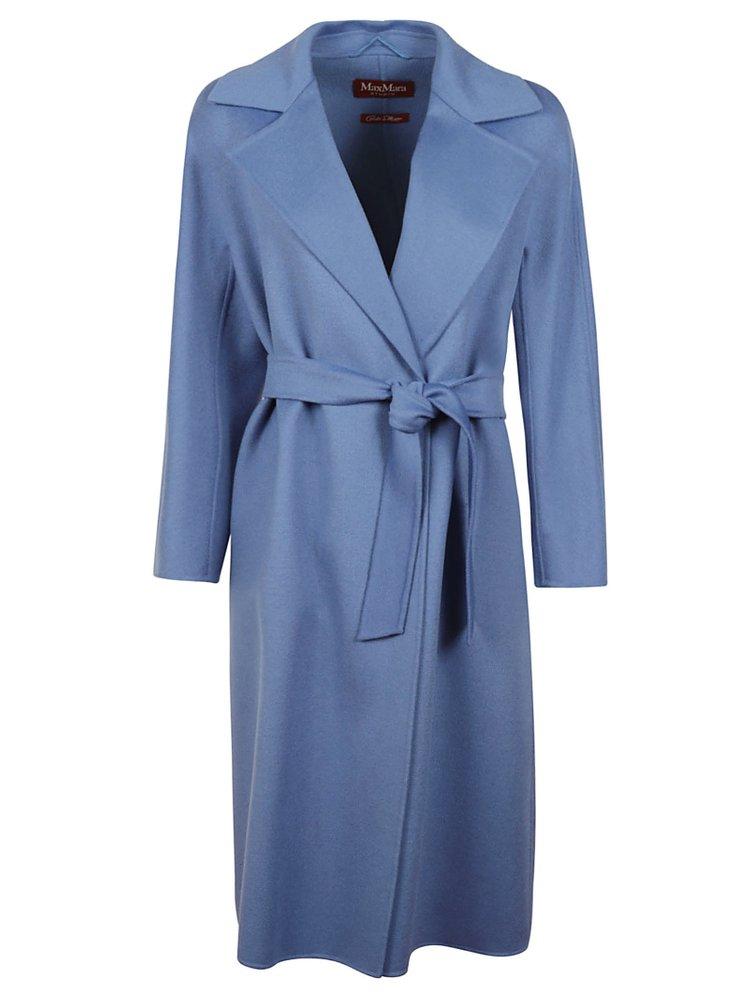 Max Mara Studio Cles Belted Coat in Blue | Lyst