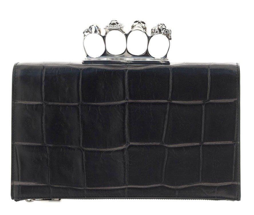 Alexander McQueen Skull Ring Embossed Clutch Bag in Black for Men | Lyst