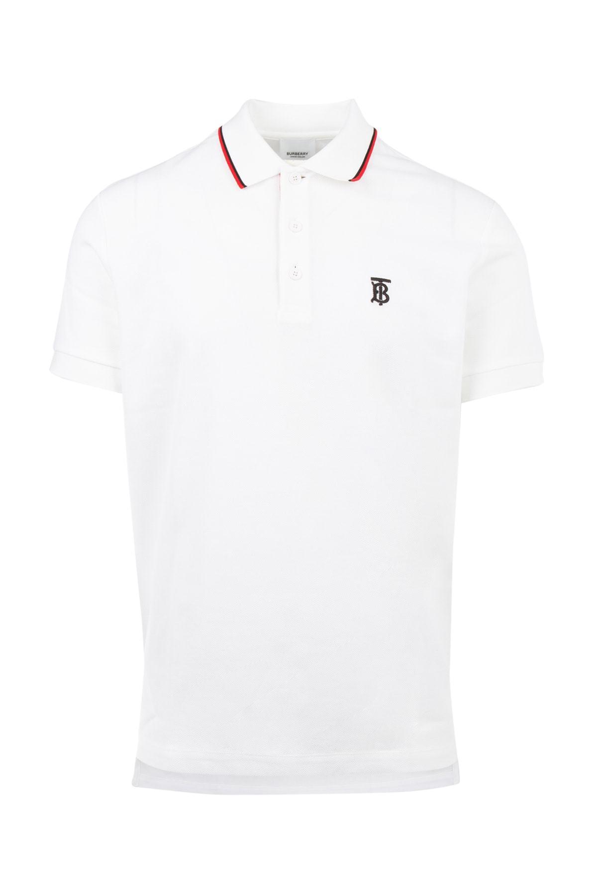 Burberry Cotton Embroidered Logo Polo Shirt in White for Men - Lyst