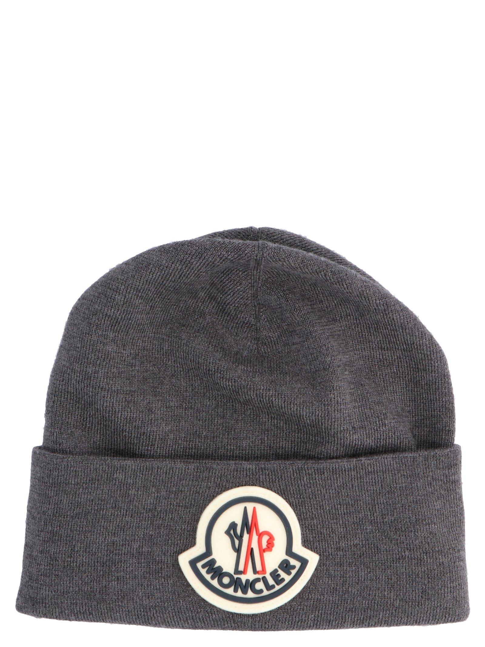 Moncler Logo Patch Beanie in Grey (Gray) for Men - Lyst
