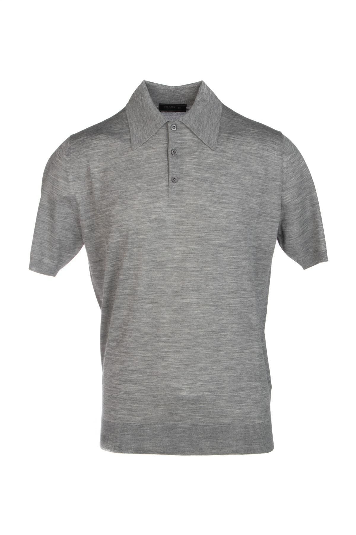 Prada Cotton Button-up Polo Shirt in Grey (Gray) for Men - Lyst
