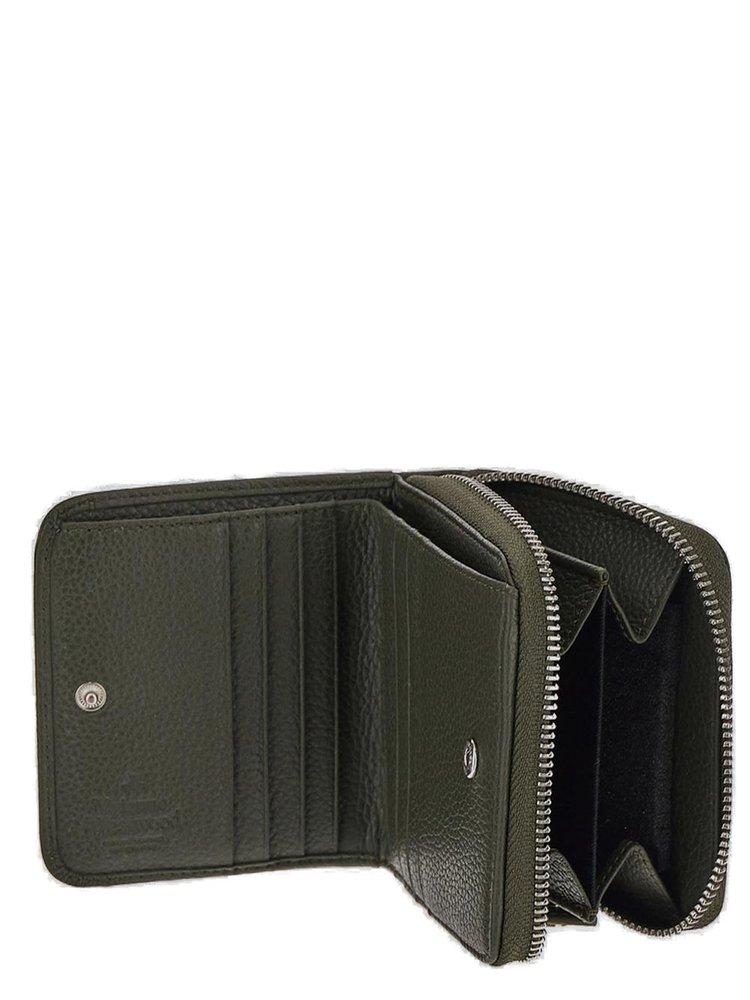 Vivienne Westwood Grain Leather Medium Zip Wallet in Green | Lyst
