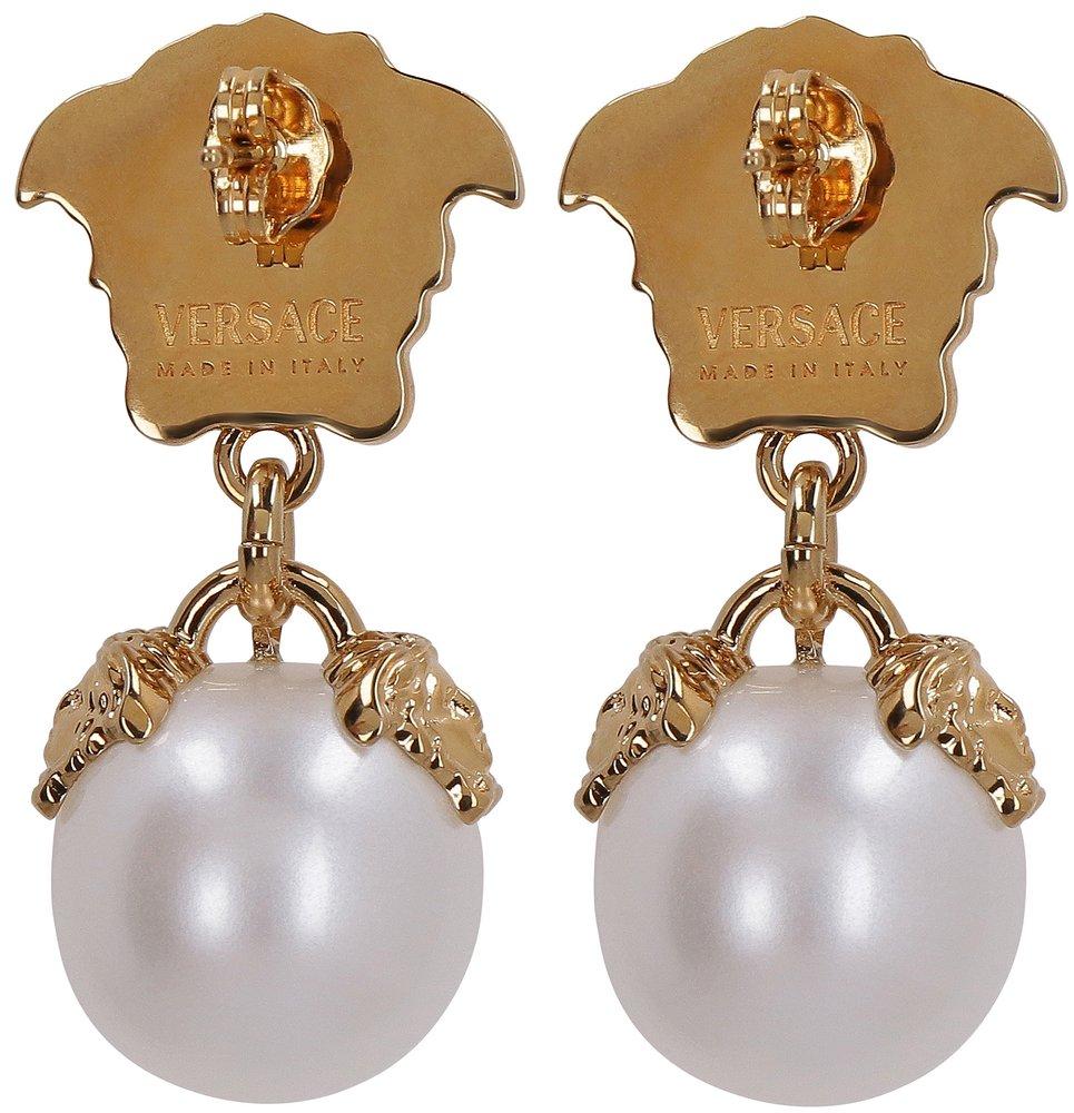 Versace Pearl Logo Earring in Gold Womens Earrings and ear cuffs Versace Earrings and ear cuffs - Save 51% Metallic 