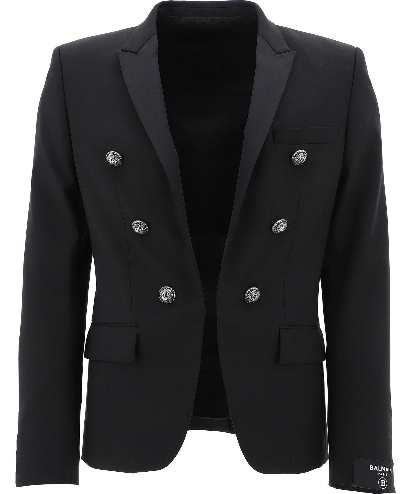 Balmain Wool Double-breasted Blazer in Black for Men - Lyst