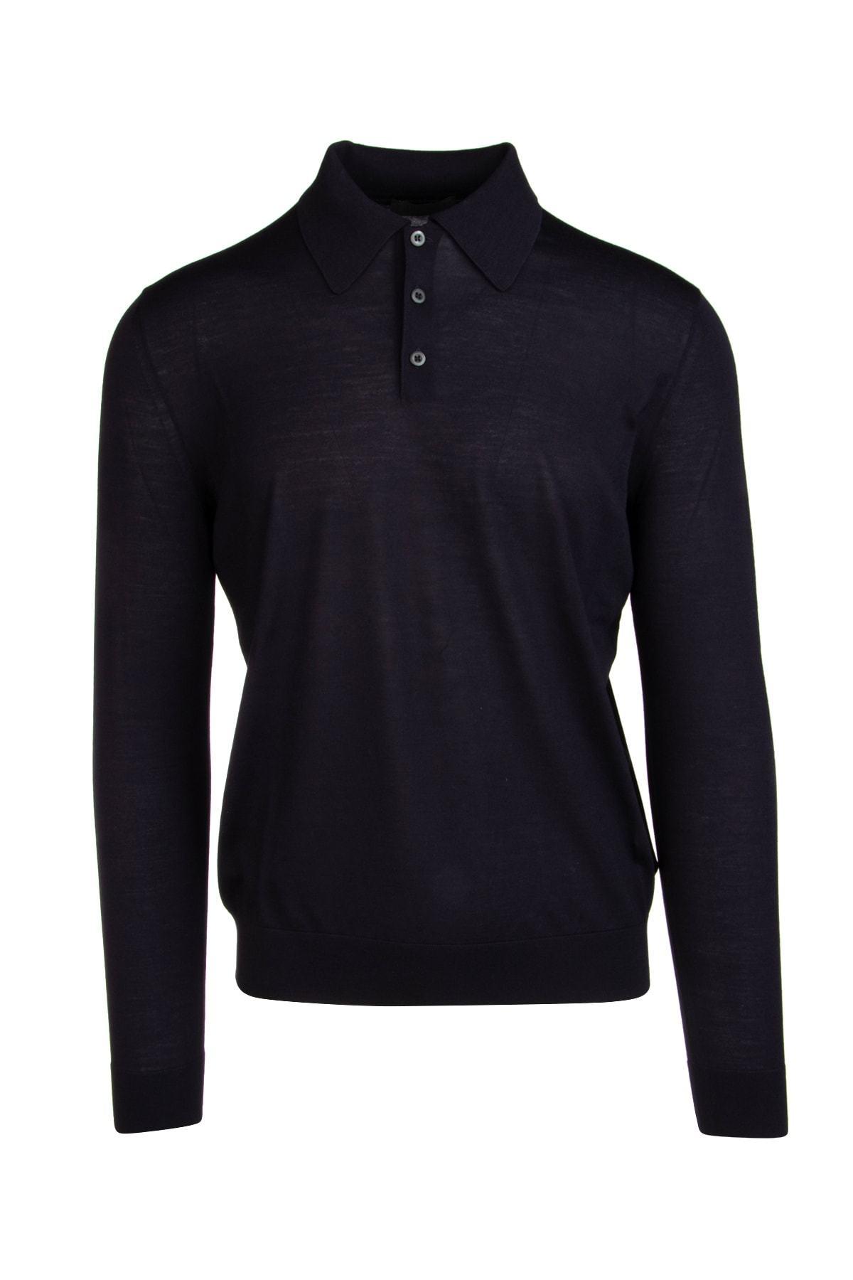 Prada Wool Knitted Polo Shirt in Blue for Men - Lyst