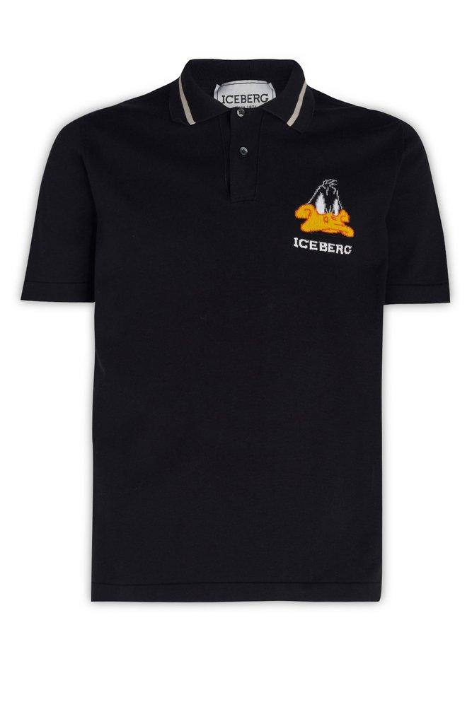 Iceberg Daffy Duck Logo Intarsia Polo Shirt in Black for Men | Lyst