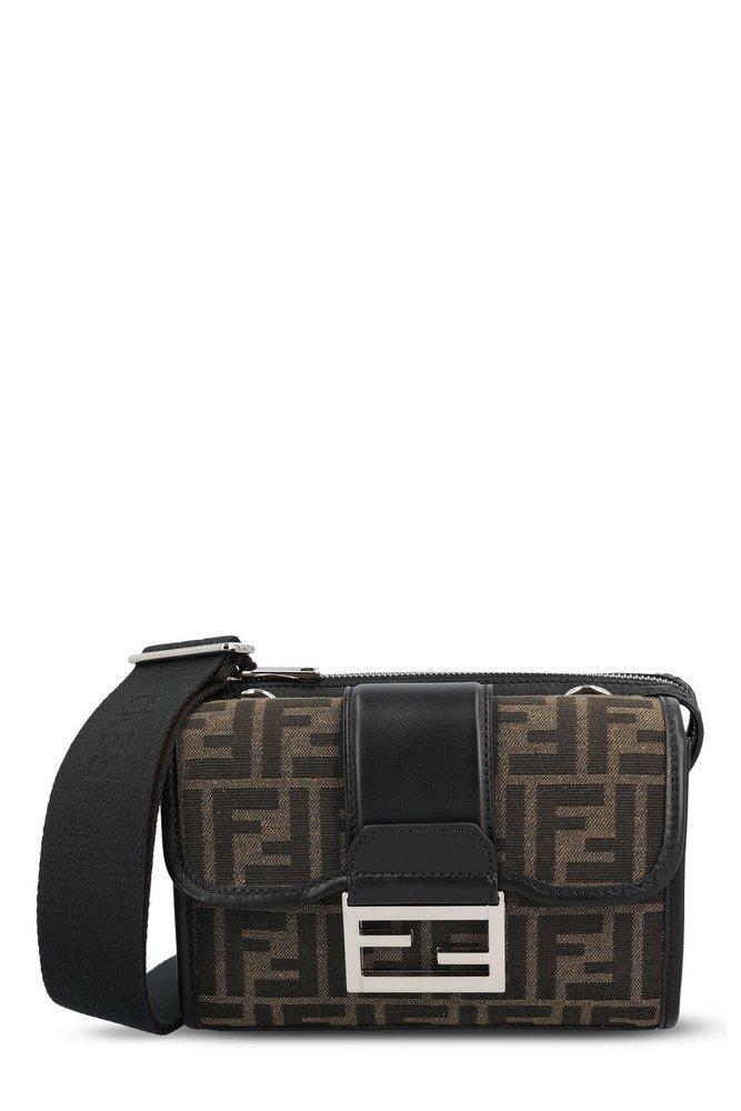 ショルダーバッグ FENDI BAGUETTE DOUBLE CROSSBODY BAG IN FF JACQUARD Fendi Double Baguette Ff Jacquard Crossbody Bag in Black for