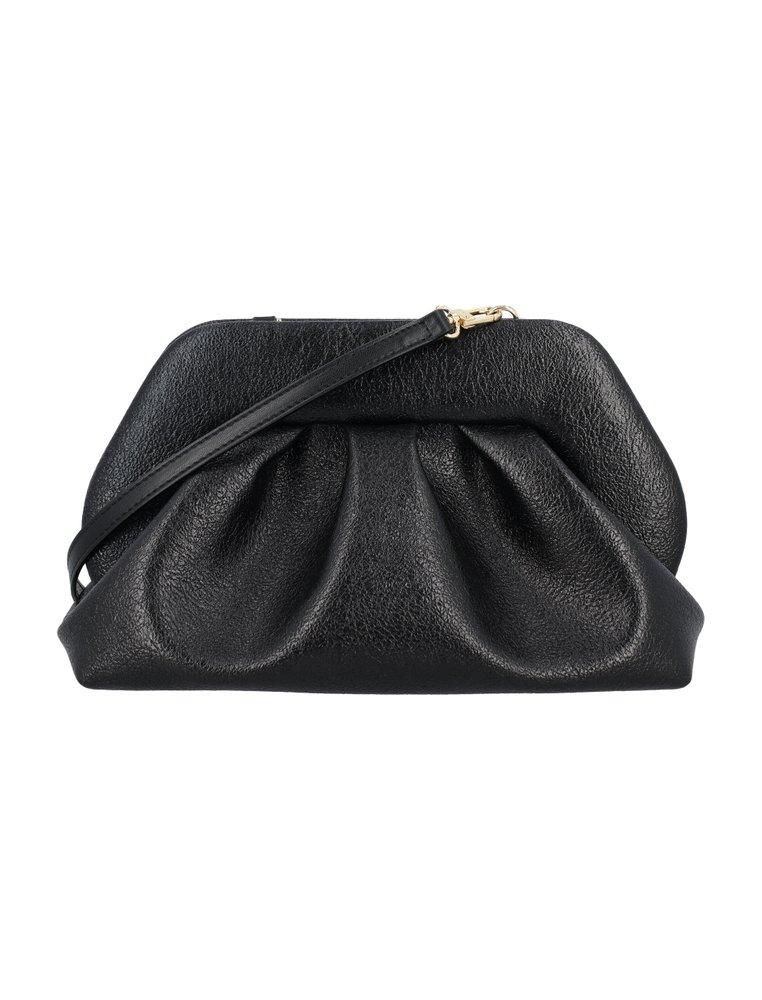 THEMOIRÈ Tia Laminated Ruched Clutch Bag in Black | Lyst