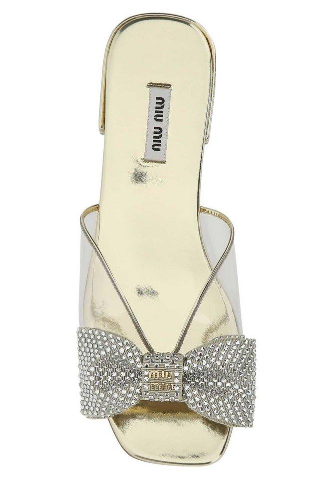 Miu Miu Bow-detailed Embellished Sandals in White | Lyst